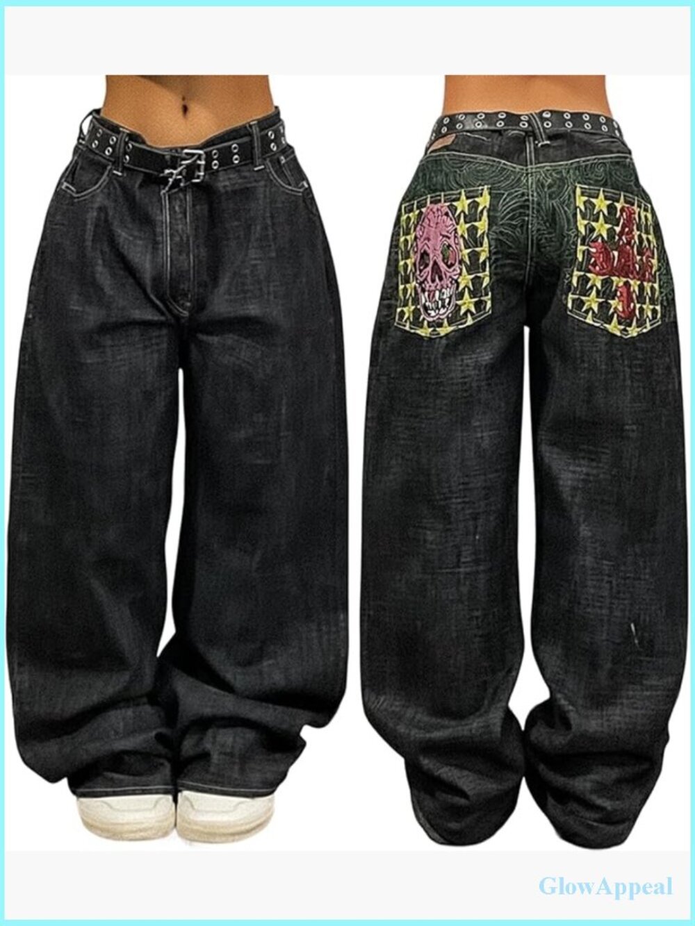 Wide Leg Denim Pants Mid-High Rise Loose Fit Boyfriend Jeans Streetwear